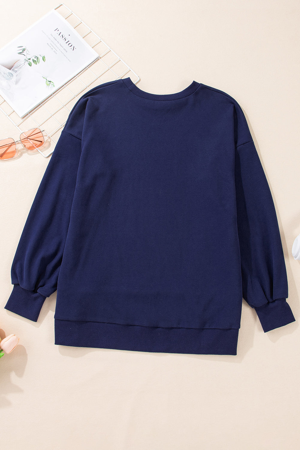 Solid O Neck High Low Hem Pullover Sweatshirt