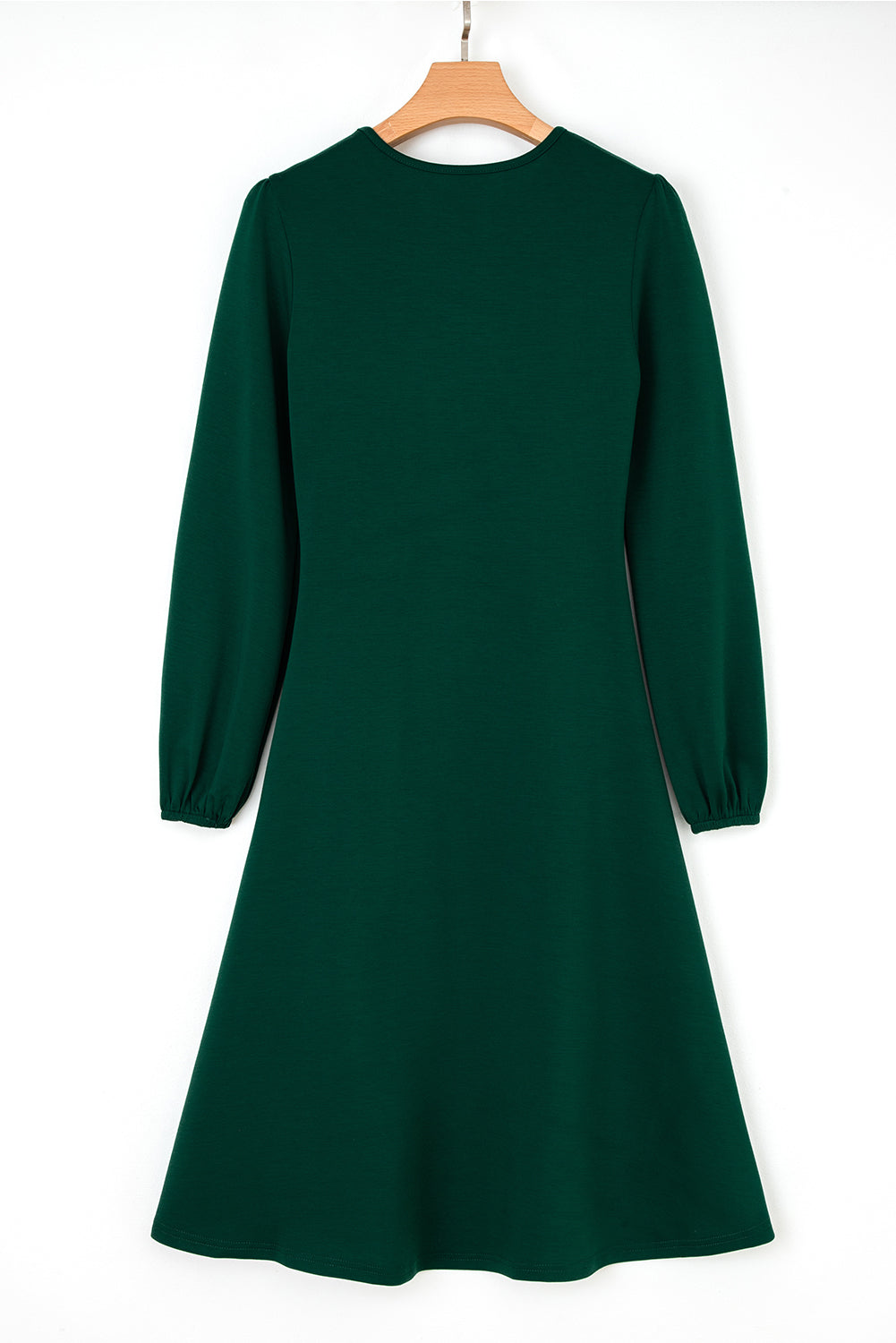 Solid Color Ruched Detail Long Sleeve Midi Dress