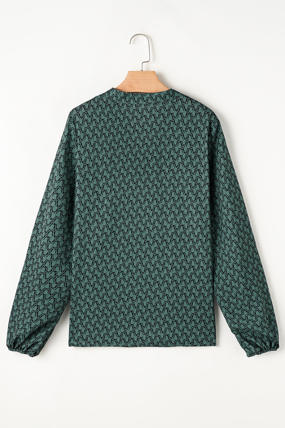 Geometric Print Notched Neck Puff Sleeve Blouse