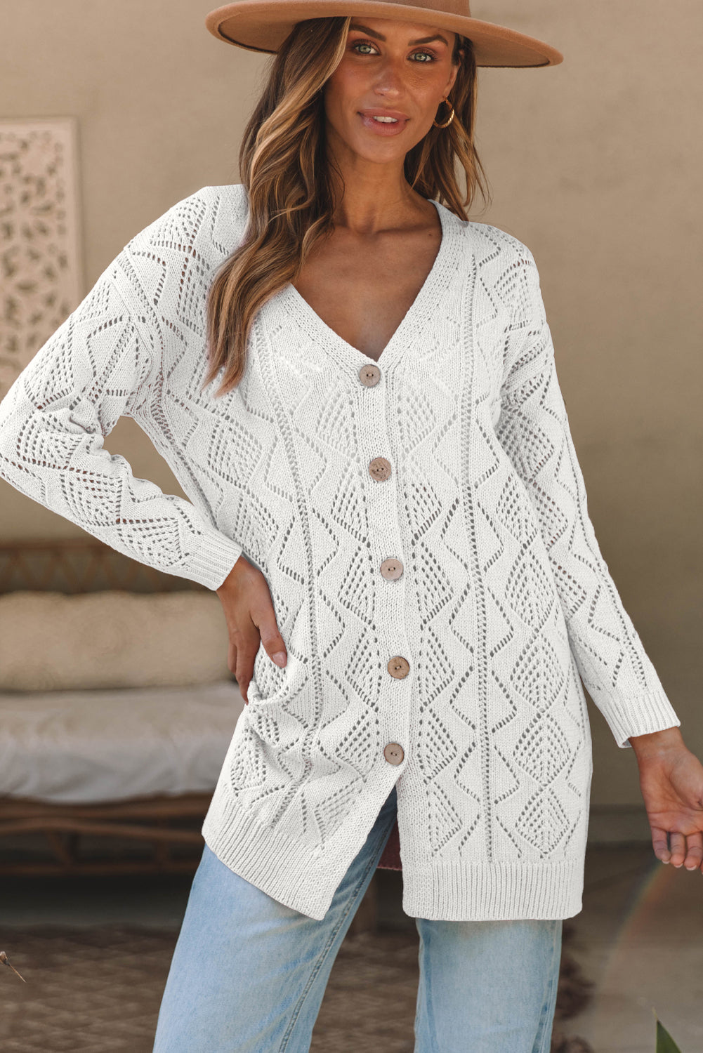 Hollow-out Openwork Knit Cardigan
