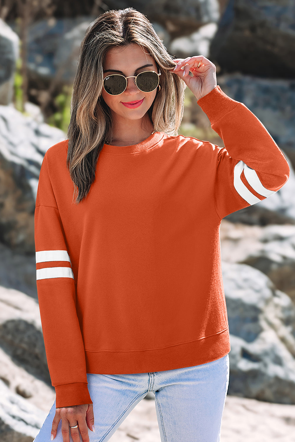 Varsity Striped Detail Drop Shoulder Oversized Sweatshirt