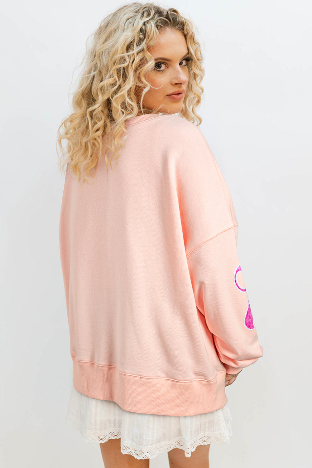 Sequined Bowknot Drop Shoulder Oversized Sweatshirt