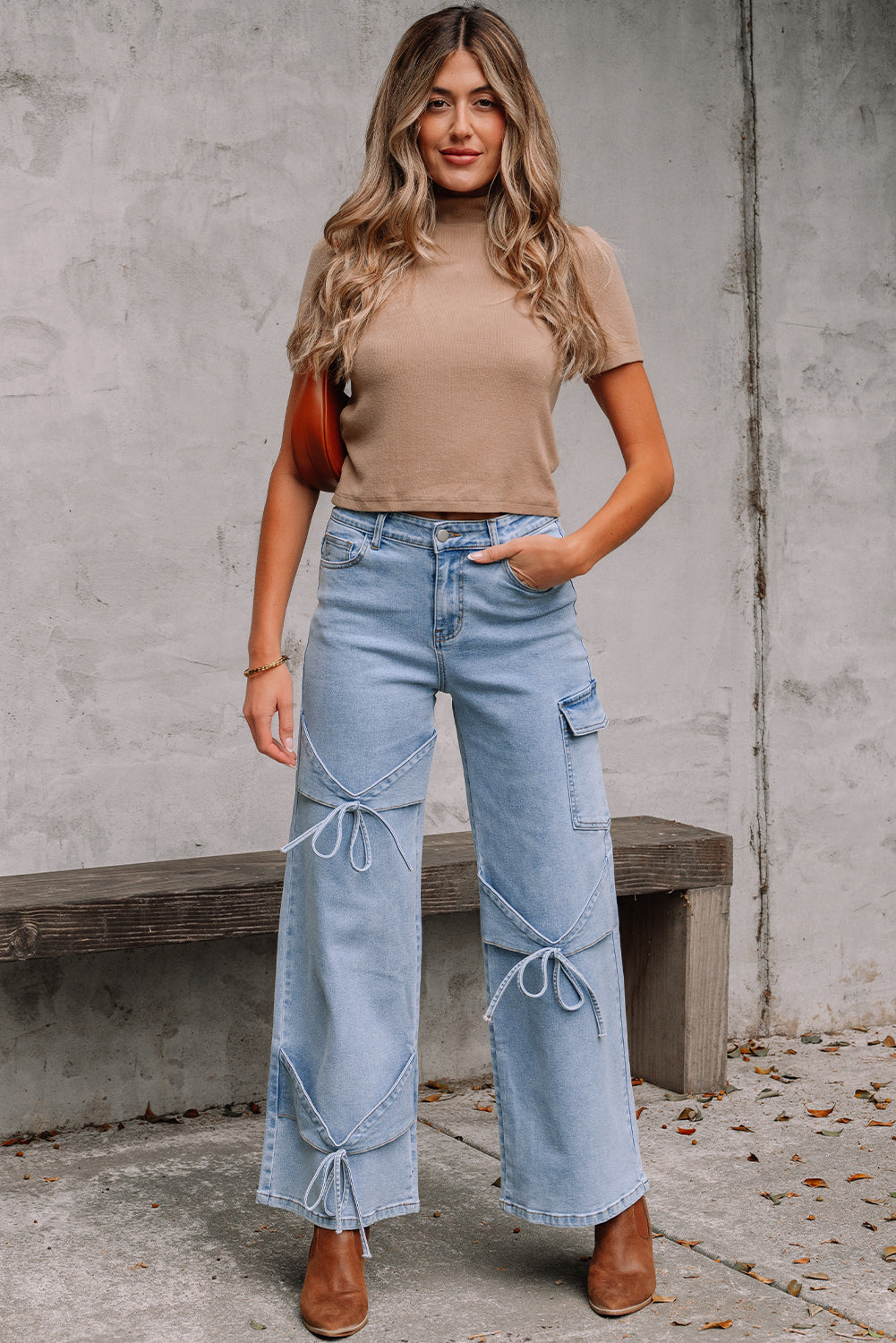 Bowknot Decor Boyfriend Cargo Jeans