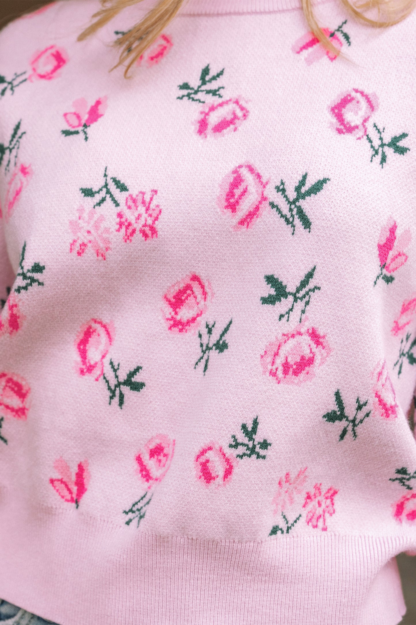 Sweet Floral Print Drop Shoulder Cropped Sweater