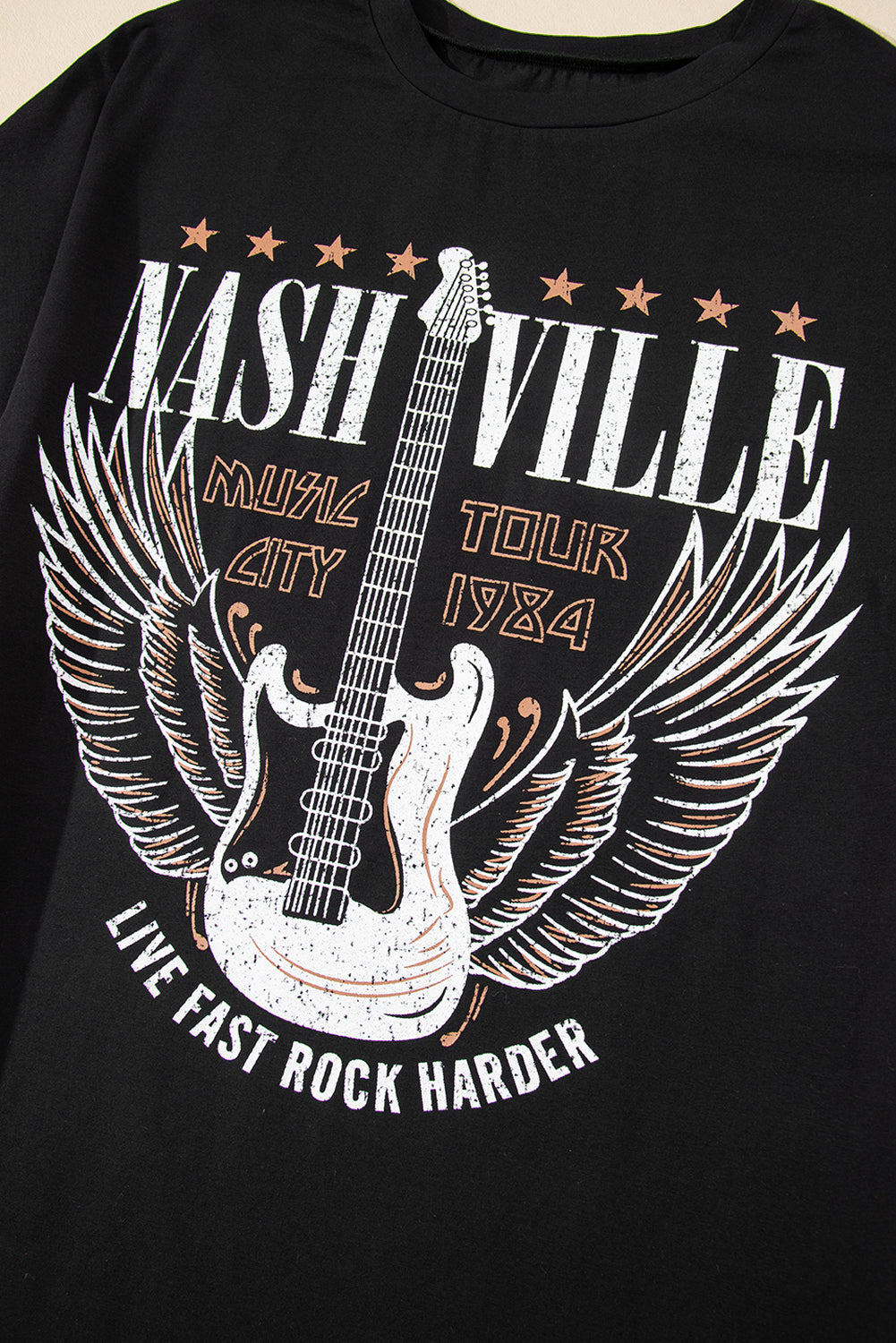 Nashville Guitar Print Crew Neck T Shirt Mini Dress