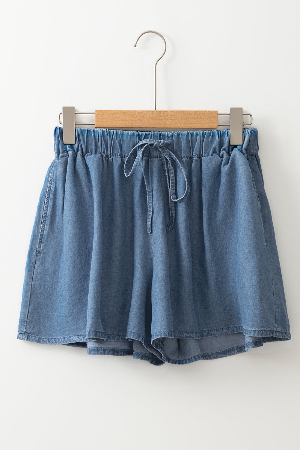 Drawstring Elastic Waist Wide Leg Denim Shorts