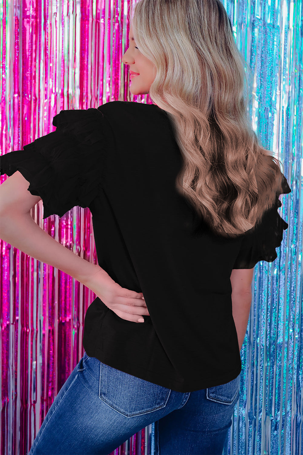 Tulle Ruffle Sleeve Blouse