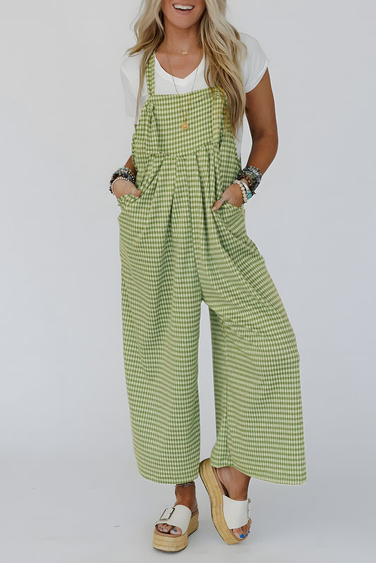 Gingham Wide Leg Loose Overall with Pockets