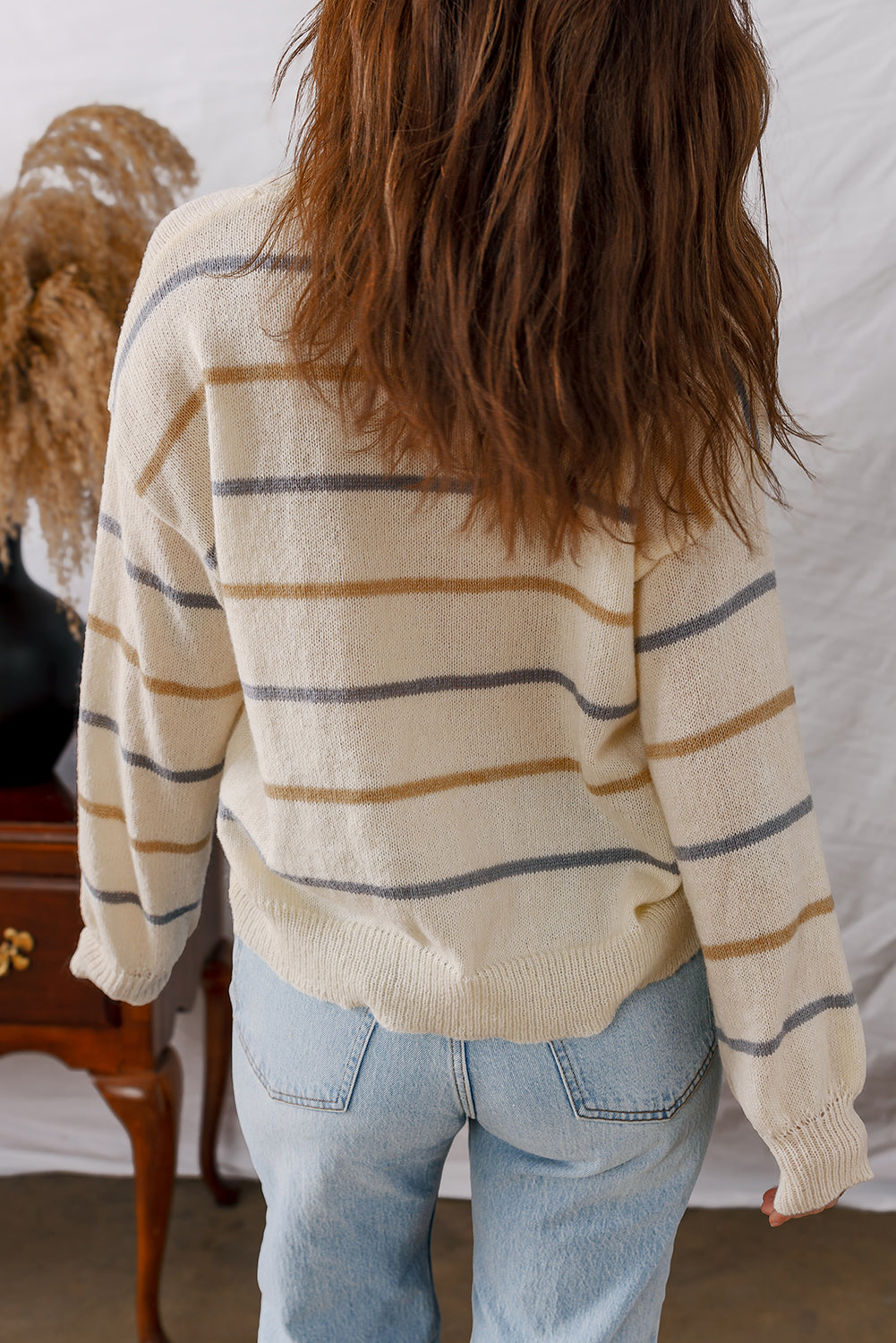 Striped Drop Shoulder Plus Sweater