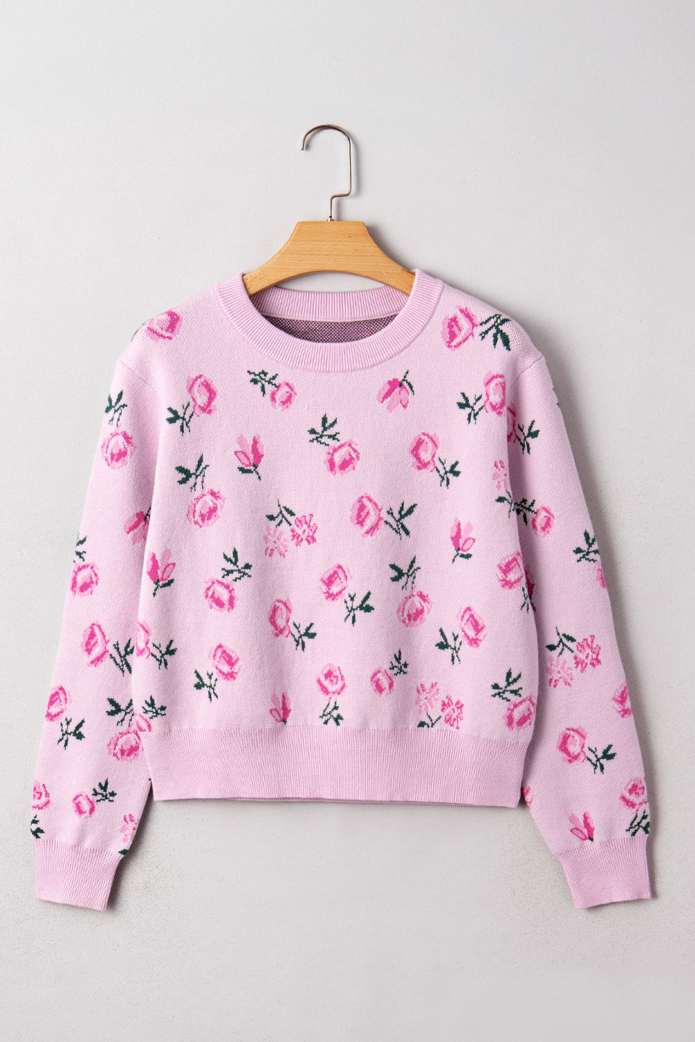 Sweet Floral Print Drop Shoulder Cropped Sweater