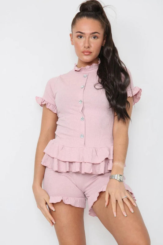 Diamond Frilled Edge Short Co-Ord Set