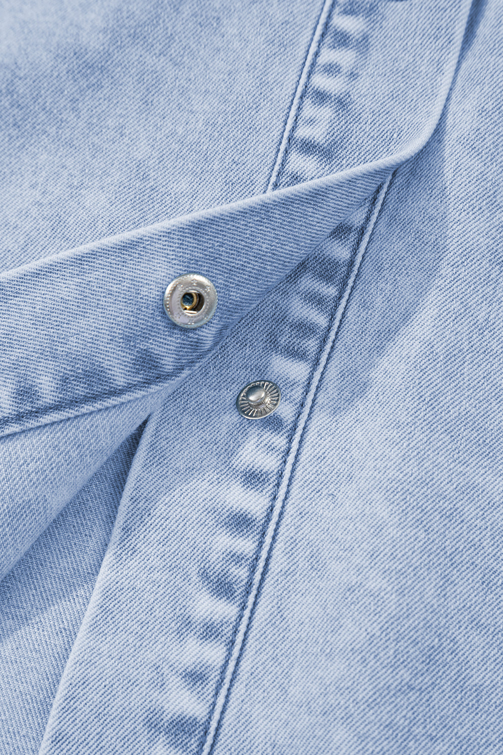 Double Ruffled Sleeves Buttoned A-line Collared Mini Denim Dress