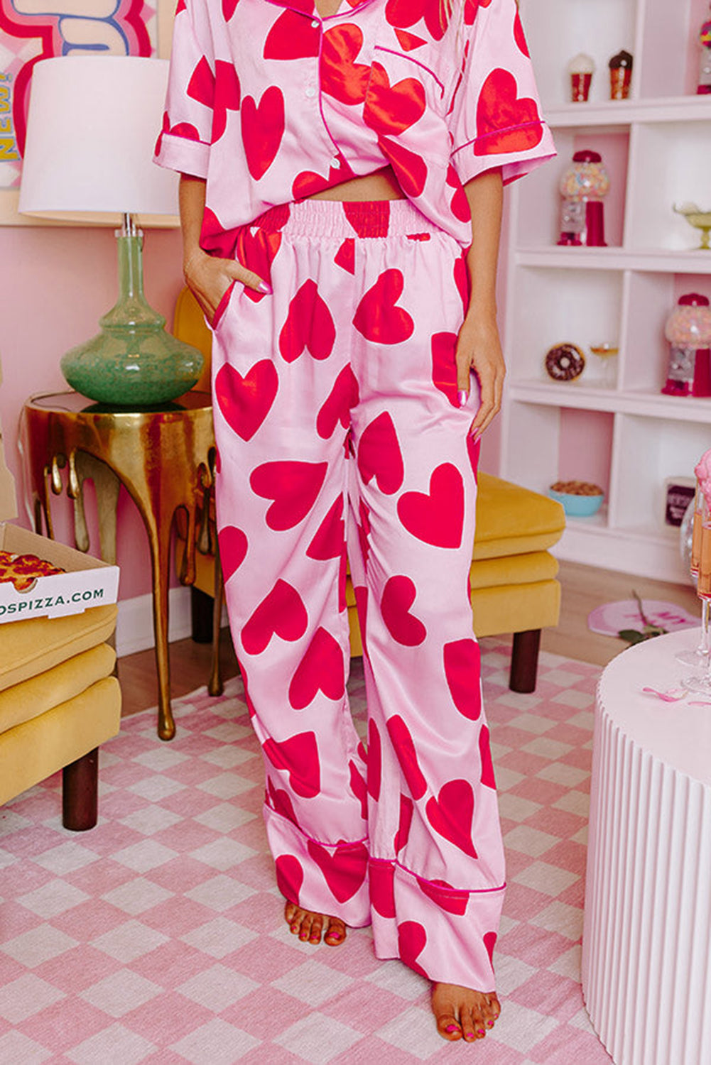 Classic Heart Valentines Short Sleeve Pants Pajamas Set