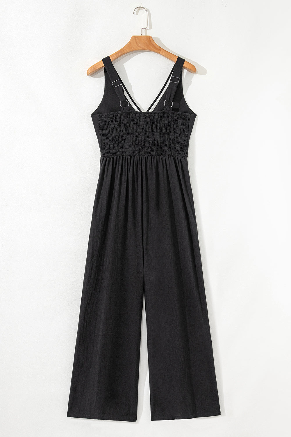 Front Cut Out Smocked Back Sleeveless Wide Leg Jumpsuit