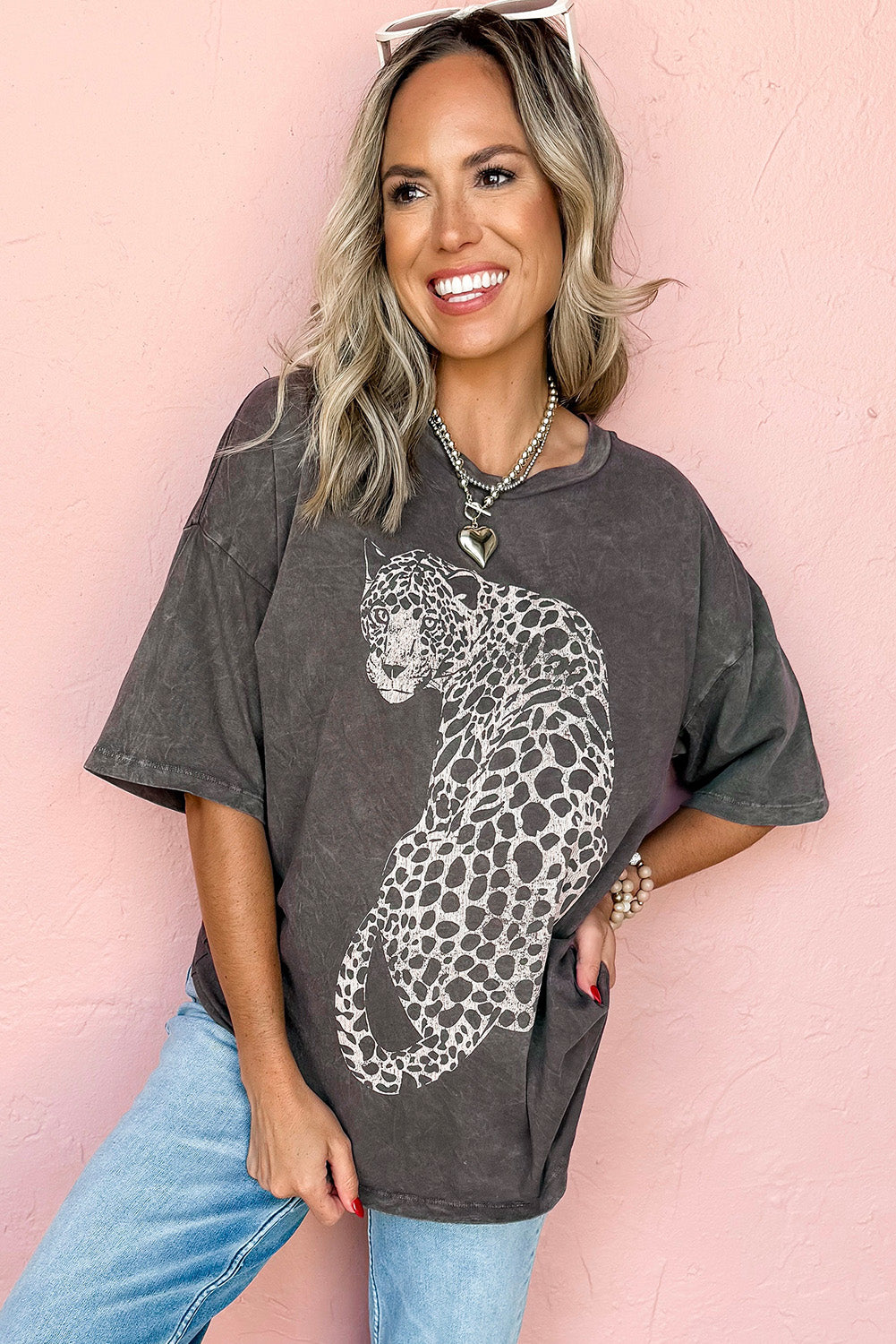 Vintage Cheetah Printed Mineral Wash Graphic Tee