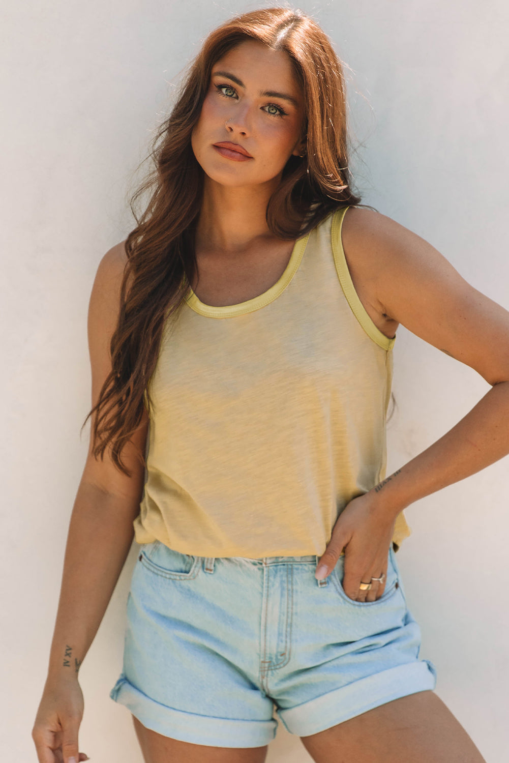 Metallic Sheen Edge Scoop Neck Tank Top
