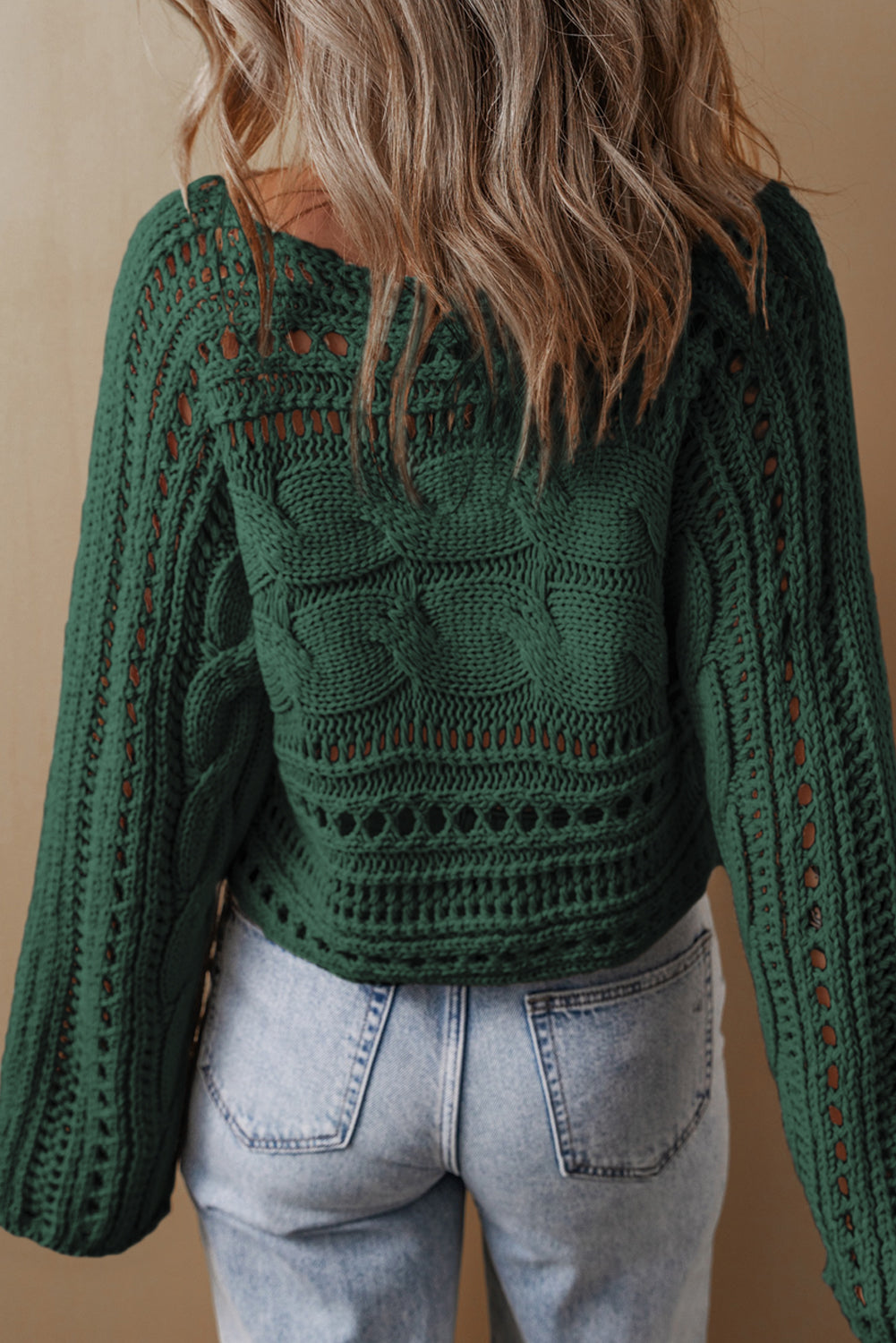 Hollow-out Cable Knit Cropped Sweater