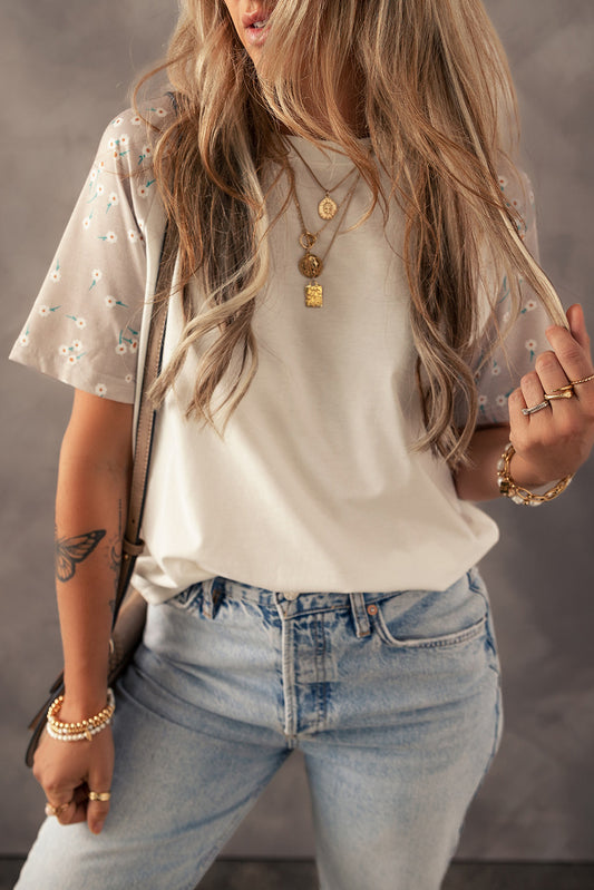 Floral Print Color Block Raglan Sleeve T Shirt