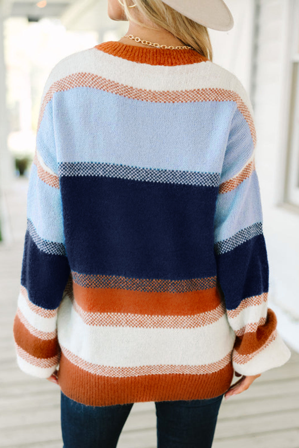 Color Block Round Neck Tunic Sweater