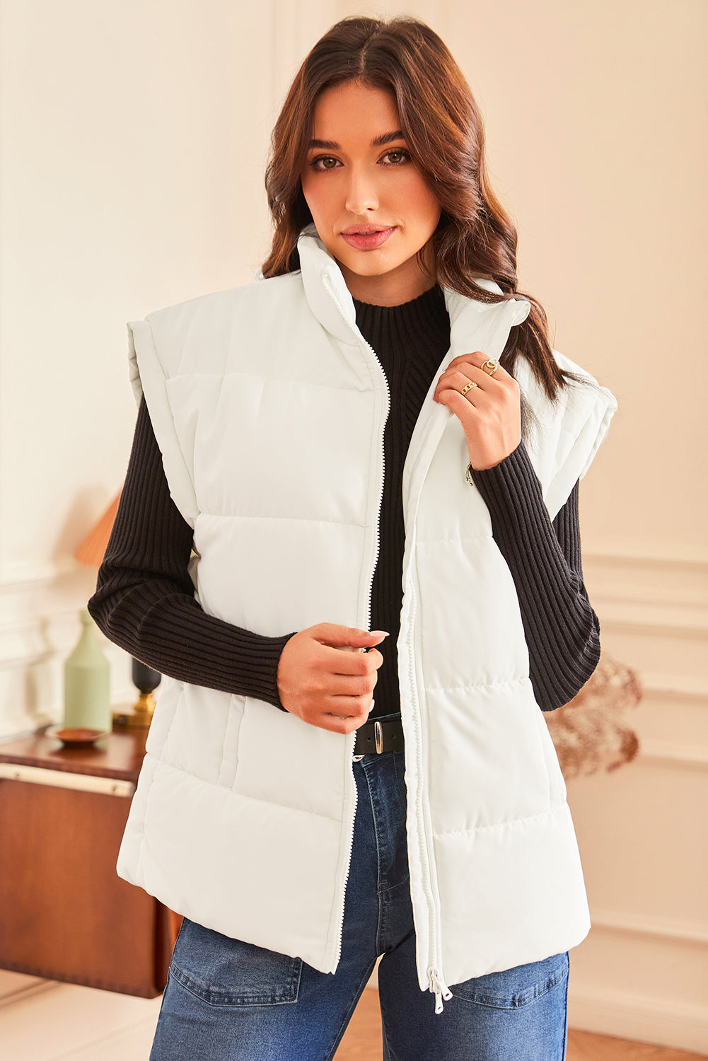 Zipper Stand Neck Oversized Puffer Vest