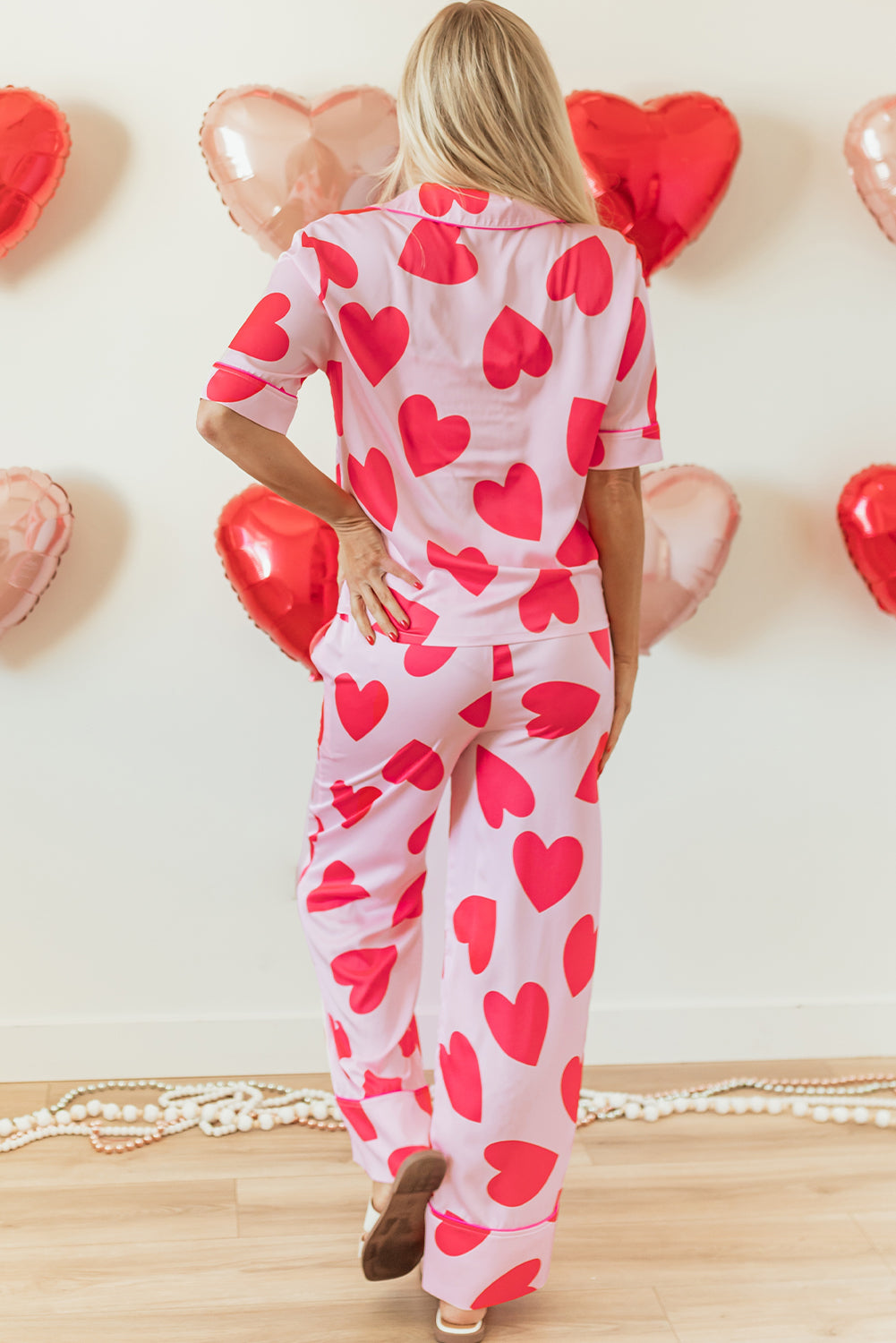 Classic Heart Valentines Short Sleeve Pants Pajamas Set