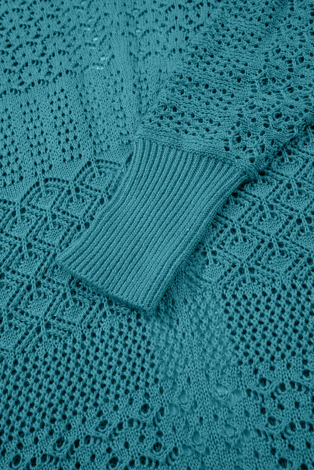 Mix Pattern Hollowed Knit Open Front Cardigan