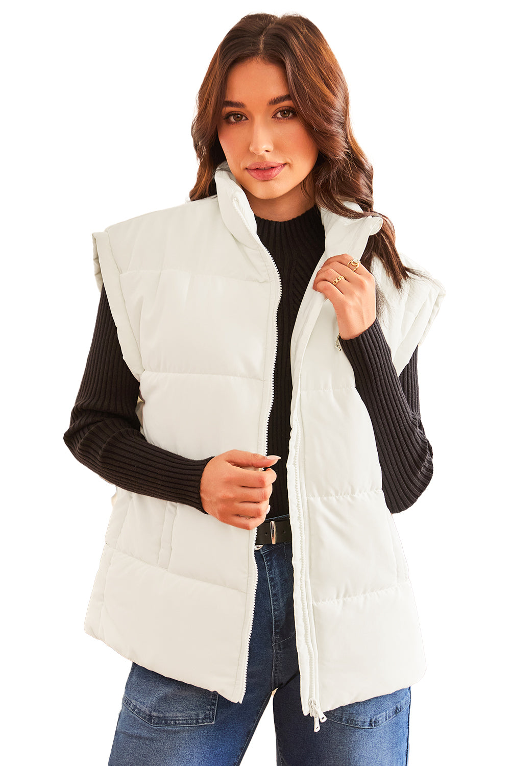 Zipper Stand Neck Oversized Puffer Vest