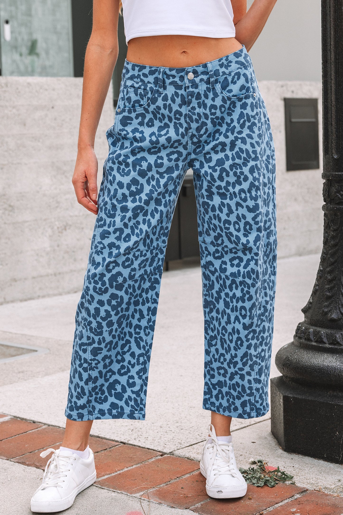 Leopard Print Straight Loose Jeans