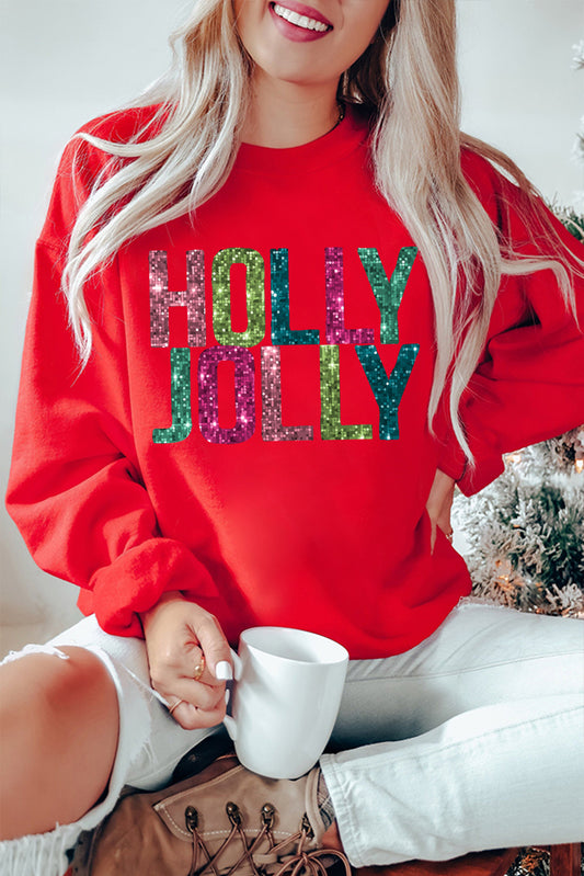 Heat Transfer HOLLY JOLLY Printing Christmas Pullover Sweatshirt