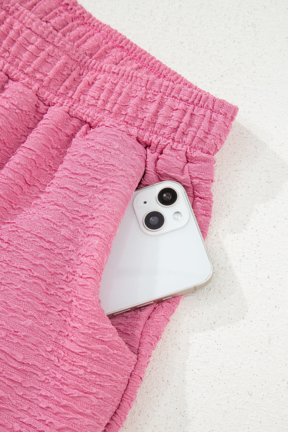 Textured V Neck T Shirt and Shorts Set