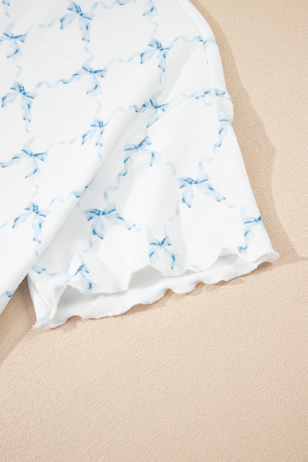 Bow Knot Geometric Print Lettuce Trim Two Piece Lounge Set