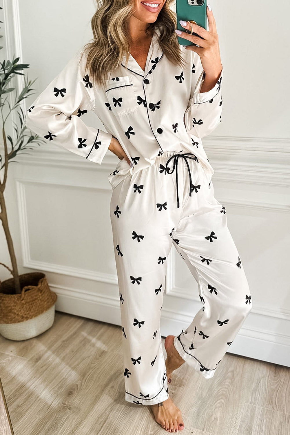 Bows Print Two Piece Sleepwear