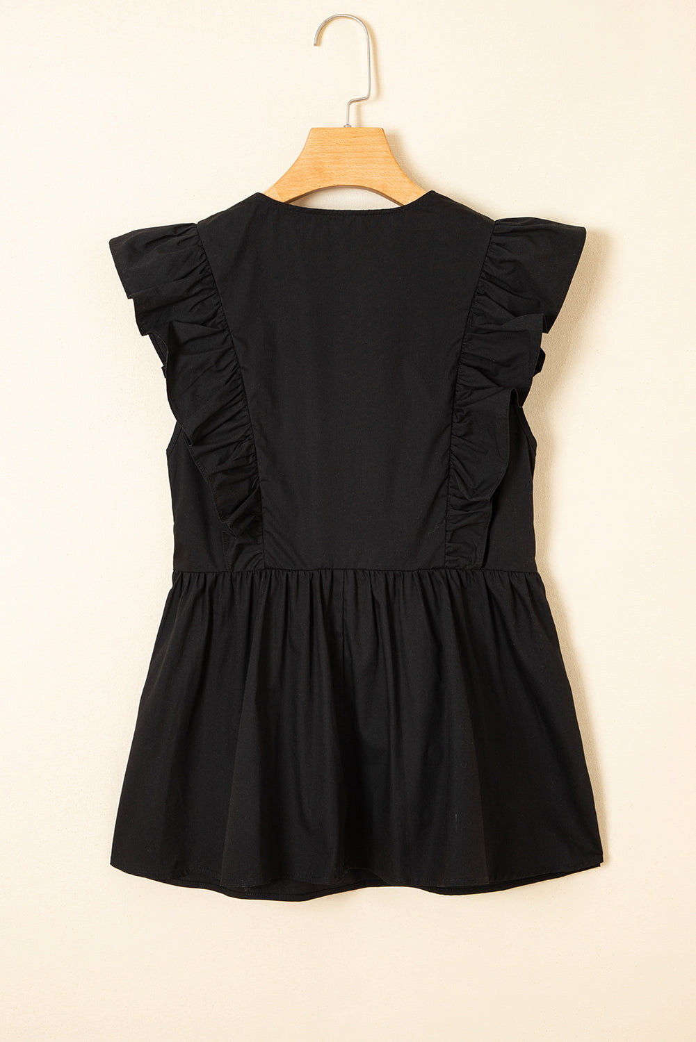 Contrast Ricrac Trim Ruffled V Neck Peplum Top