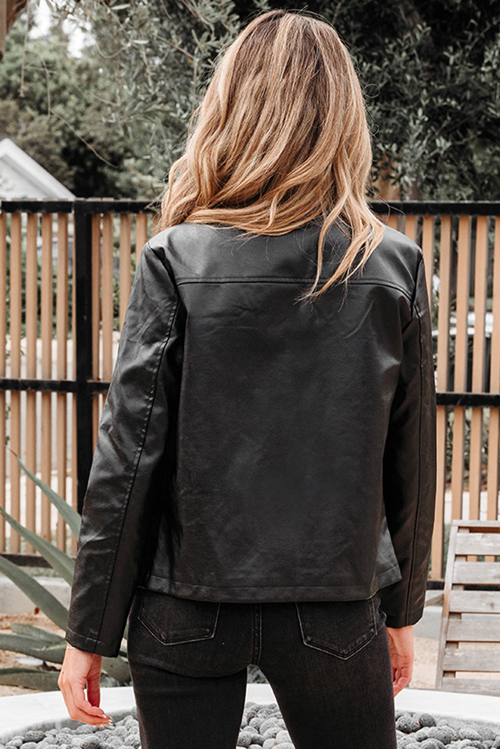 Faux Leather Buttoned Front Boxy Jacket