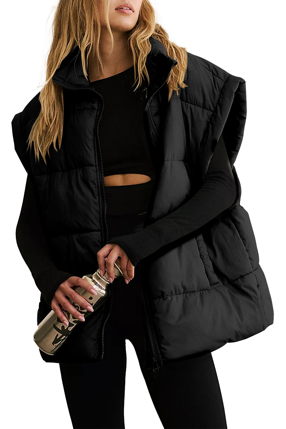 Zipper Stand Neck Oversized Puffer Vest