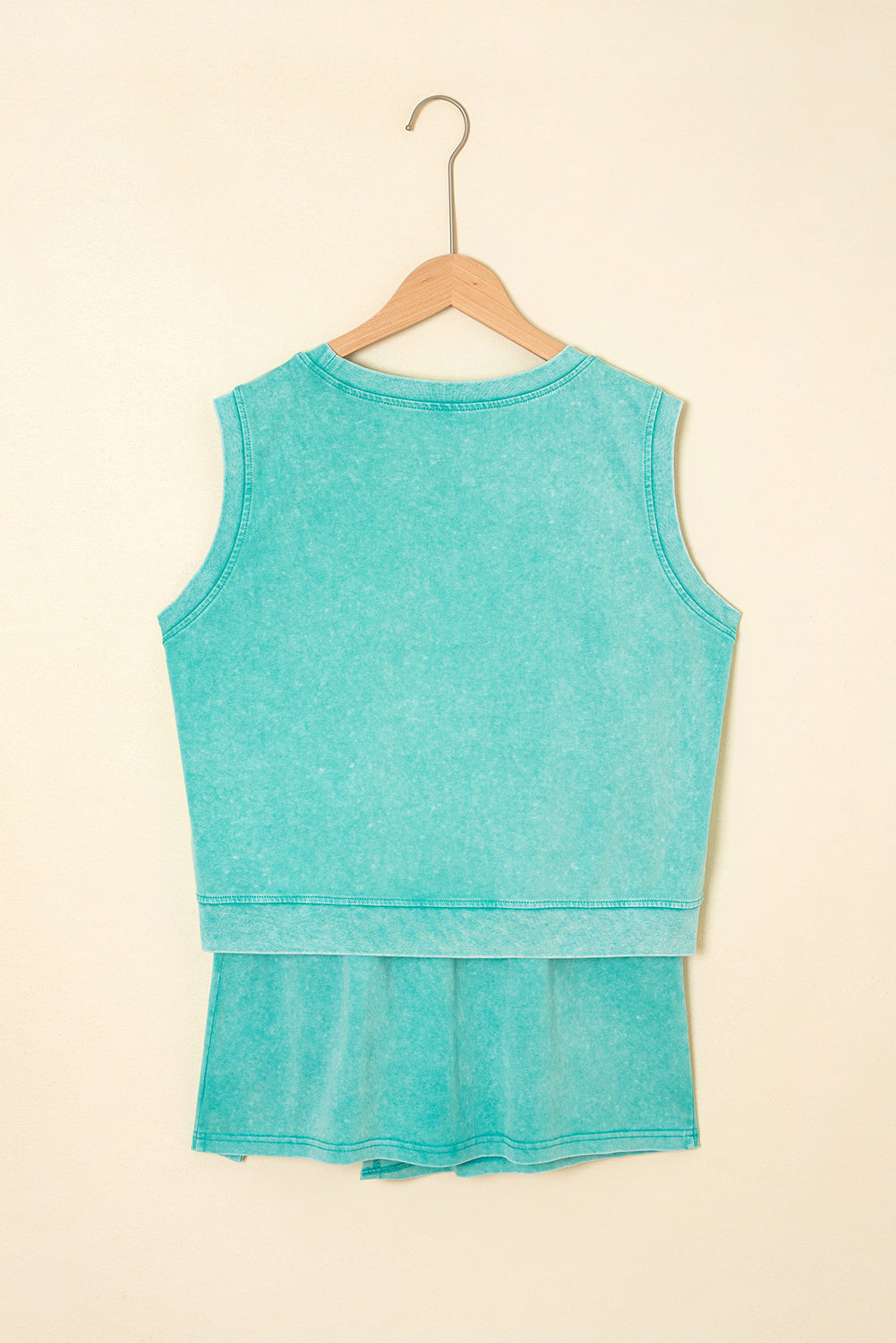 2 Pieces Mineral Wash Cotton Tank Top Lined Split Skirt Set