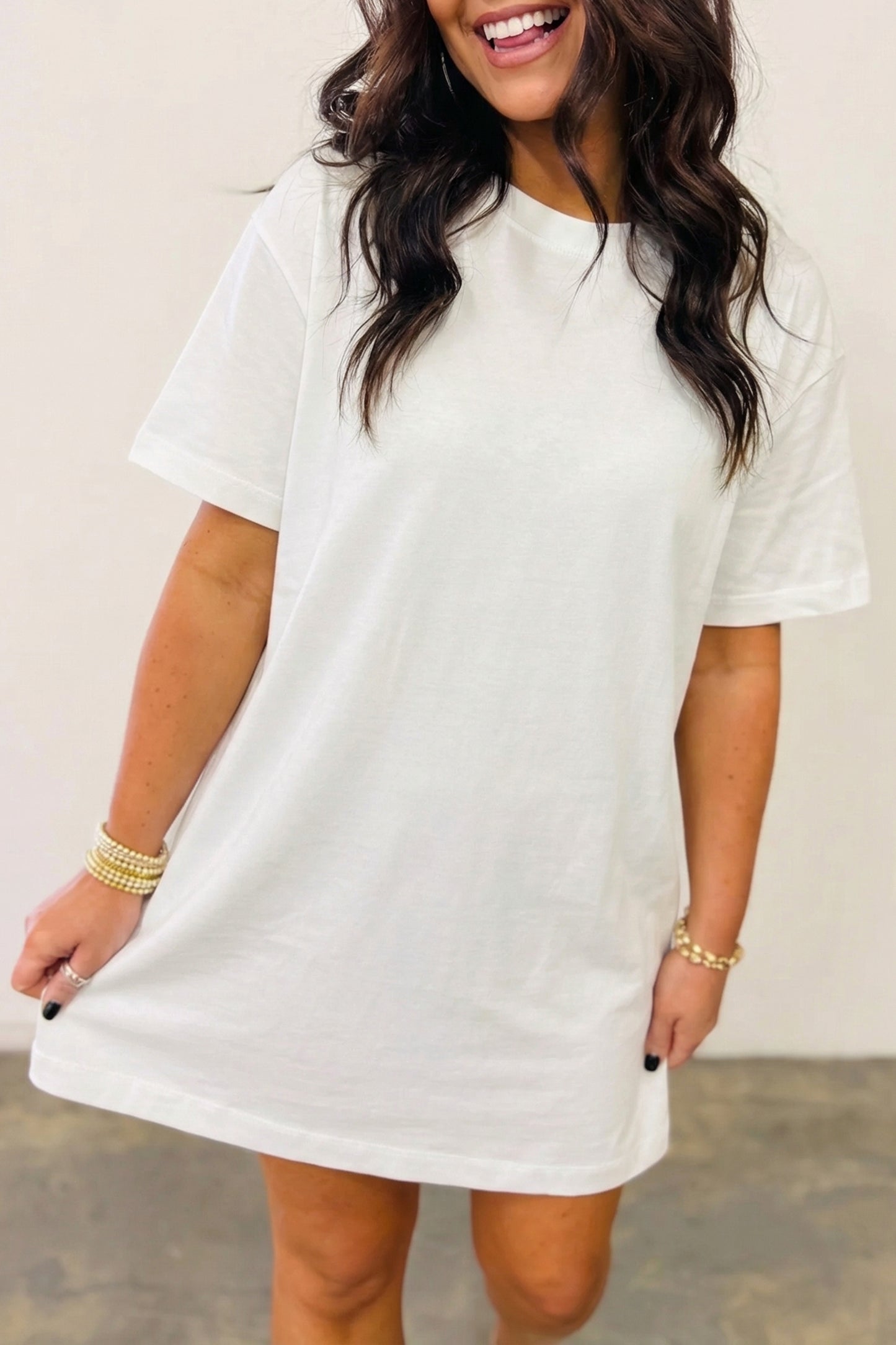 Drop Shoulder Crew Neck Shift T Shirt Dress