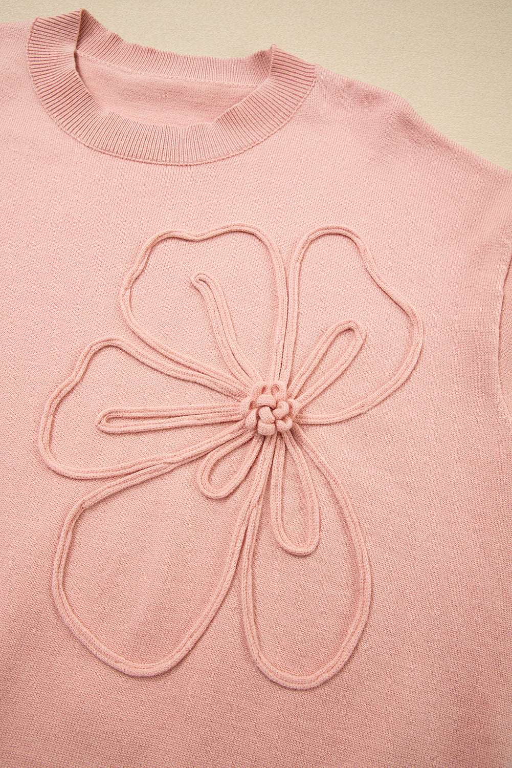 Big Flower Accent Bubble Sleeve Drop Shoulder Sweater