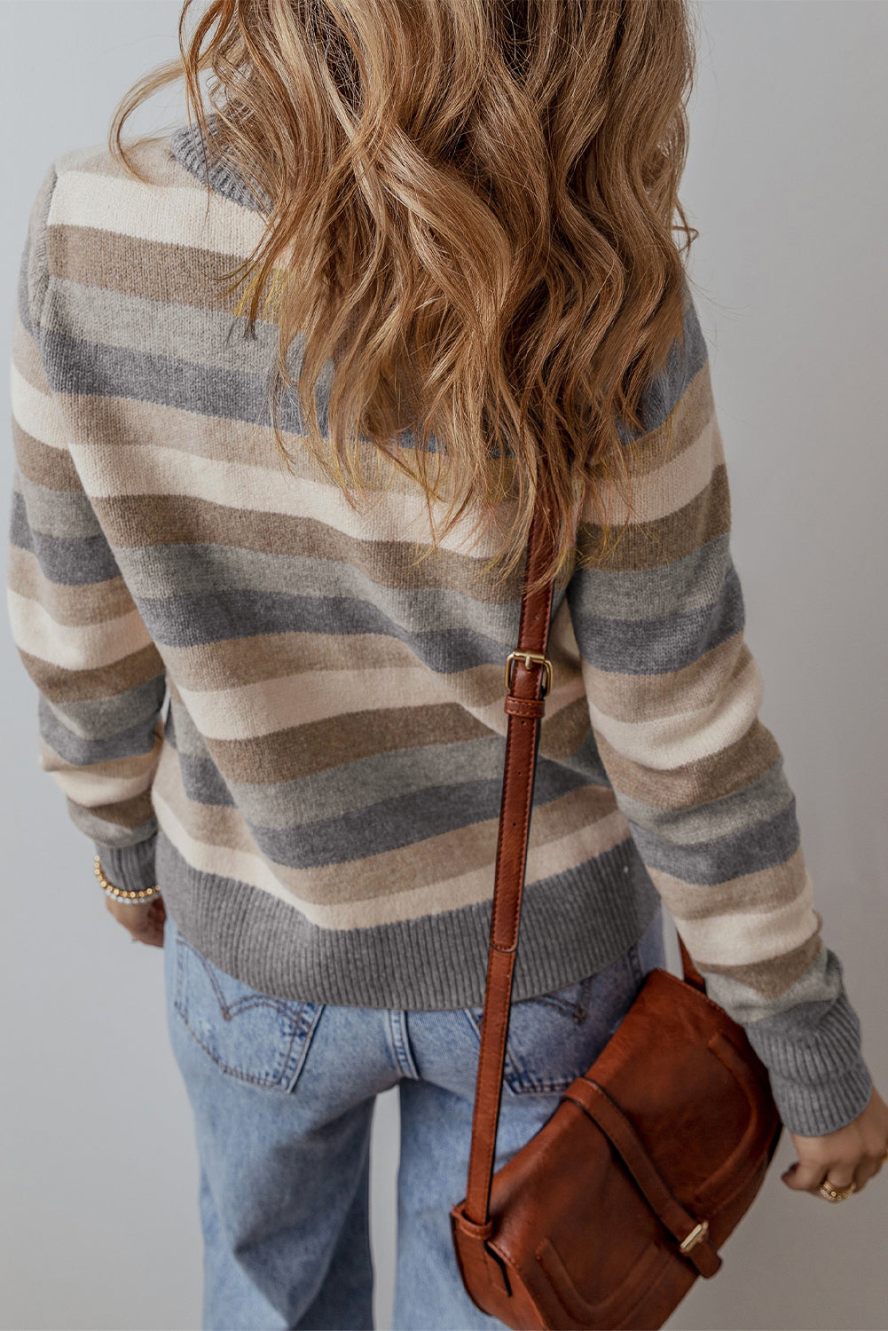 Color Block Ribbed Edge Round Neck Sweater