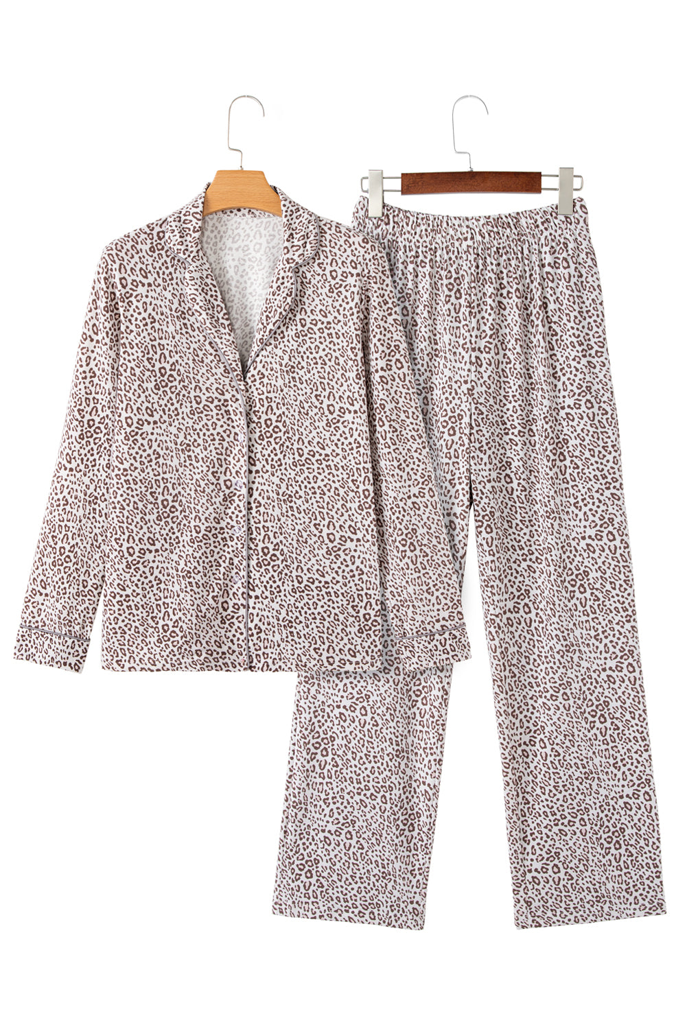 Leopard Print Long Sleeve and Pants Pajamas Set