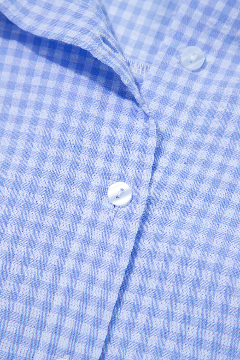Gingham Short Puff Sleeve Button Up Shirt