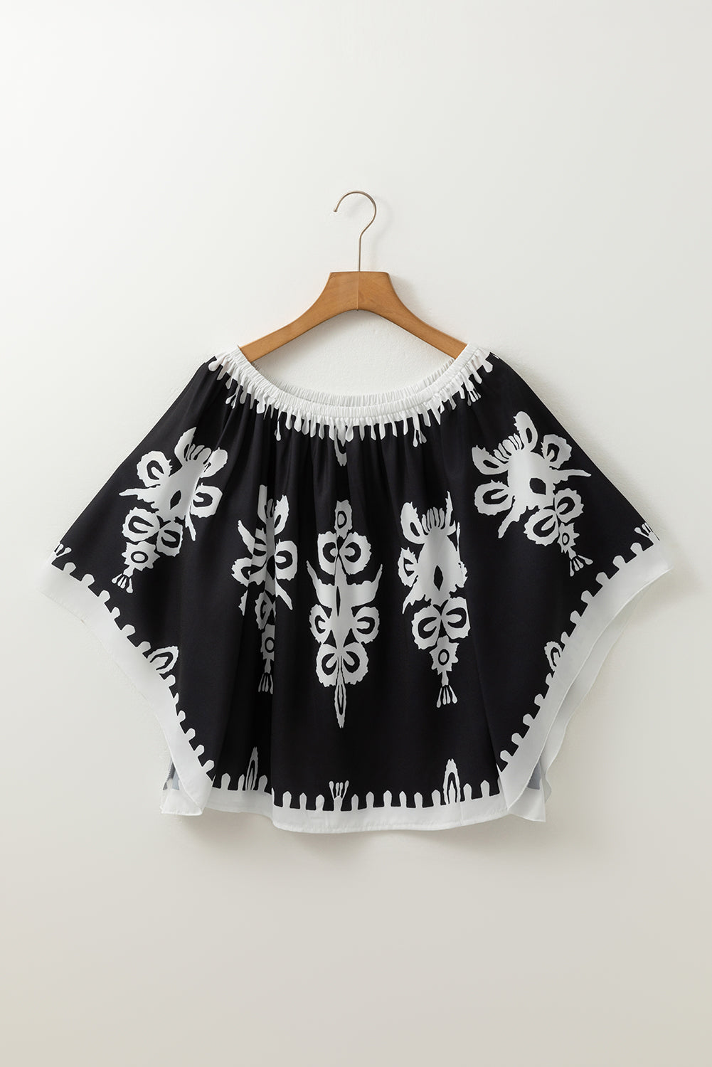 Tribal Printed Off Shoulder Loose Sleeve Blouse