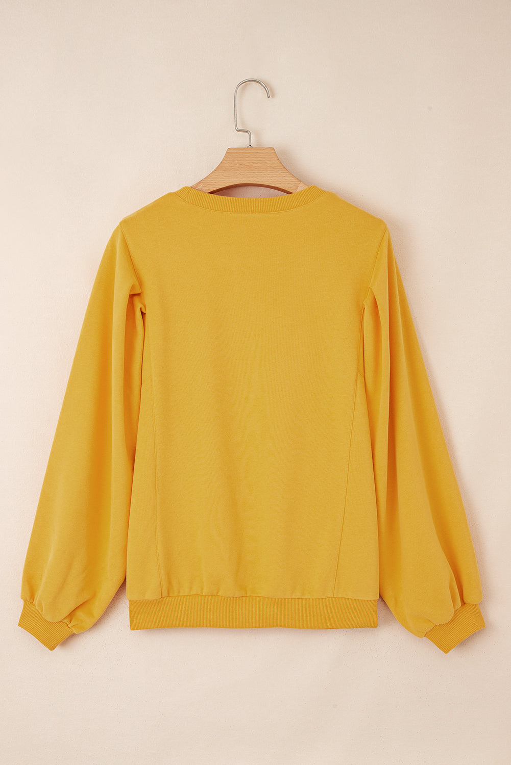 Pleated Balloon Sleeve Pullover Solid Sweatshirt