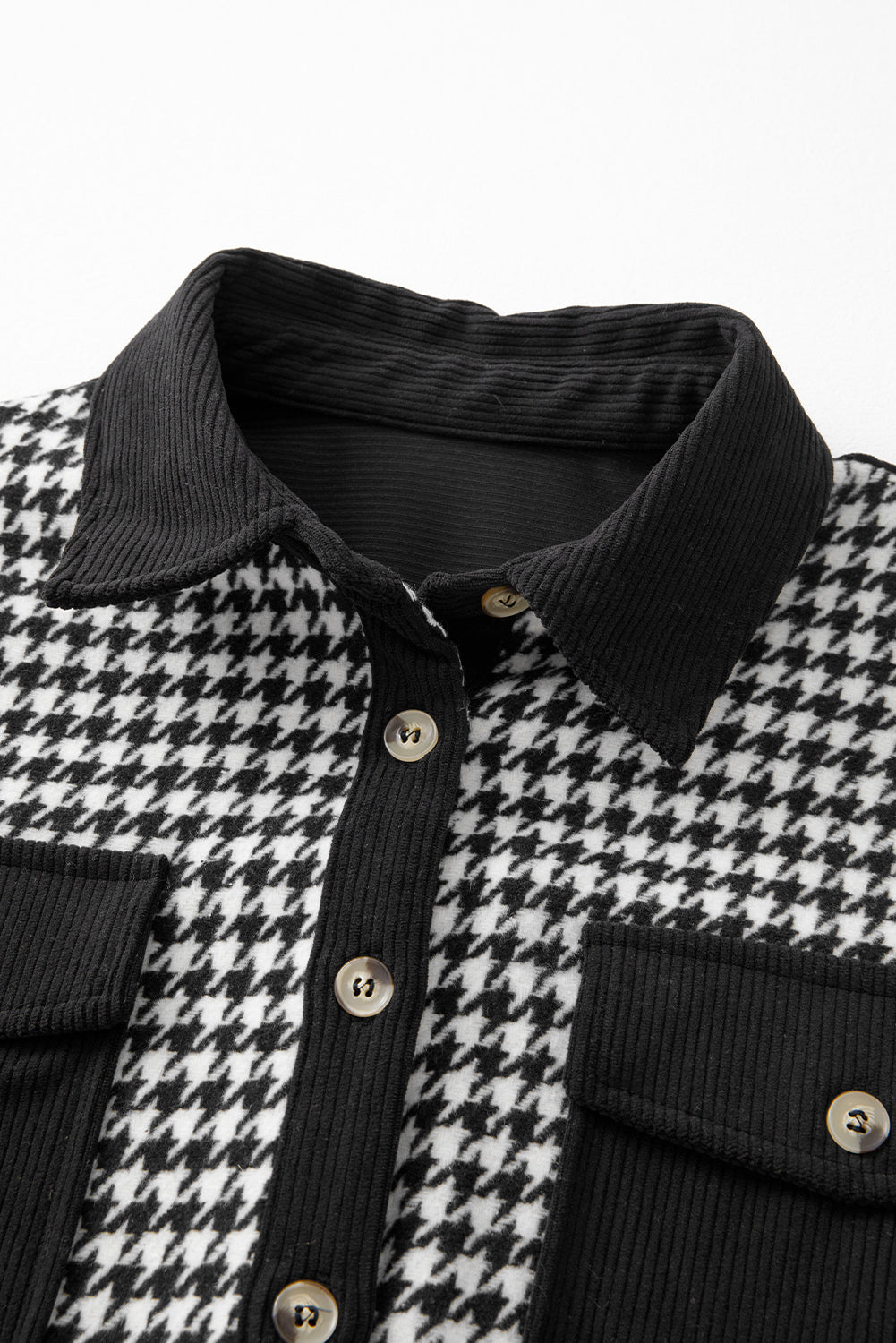 Houndstooth Corduroy Patchwork Flap Pocket Shacket