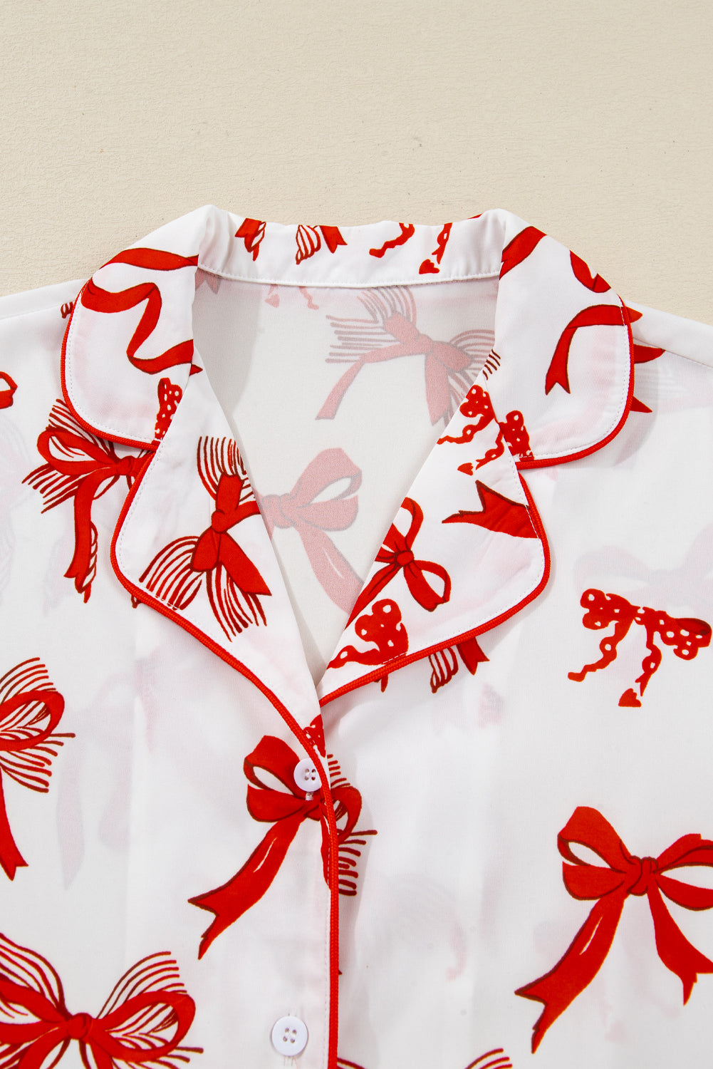Christmas Bow Print Long 2pcs Pajama Set