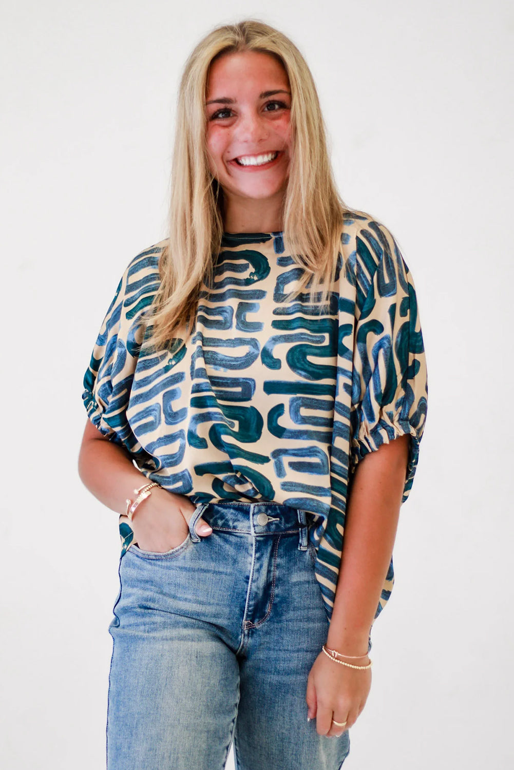 Abstract Print Short Sleeve Loose Top
