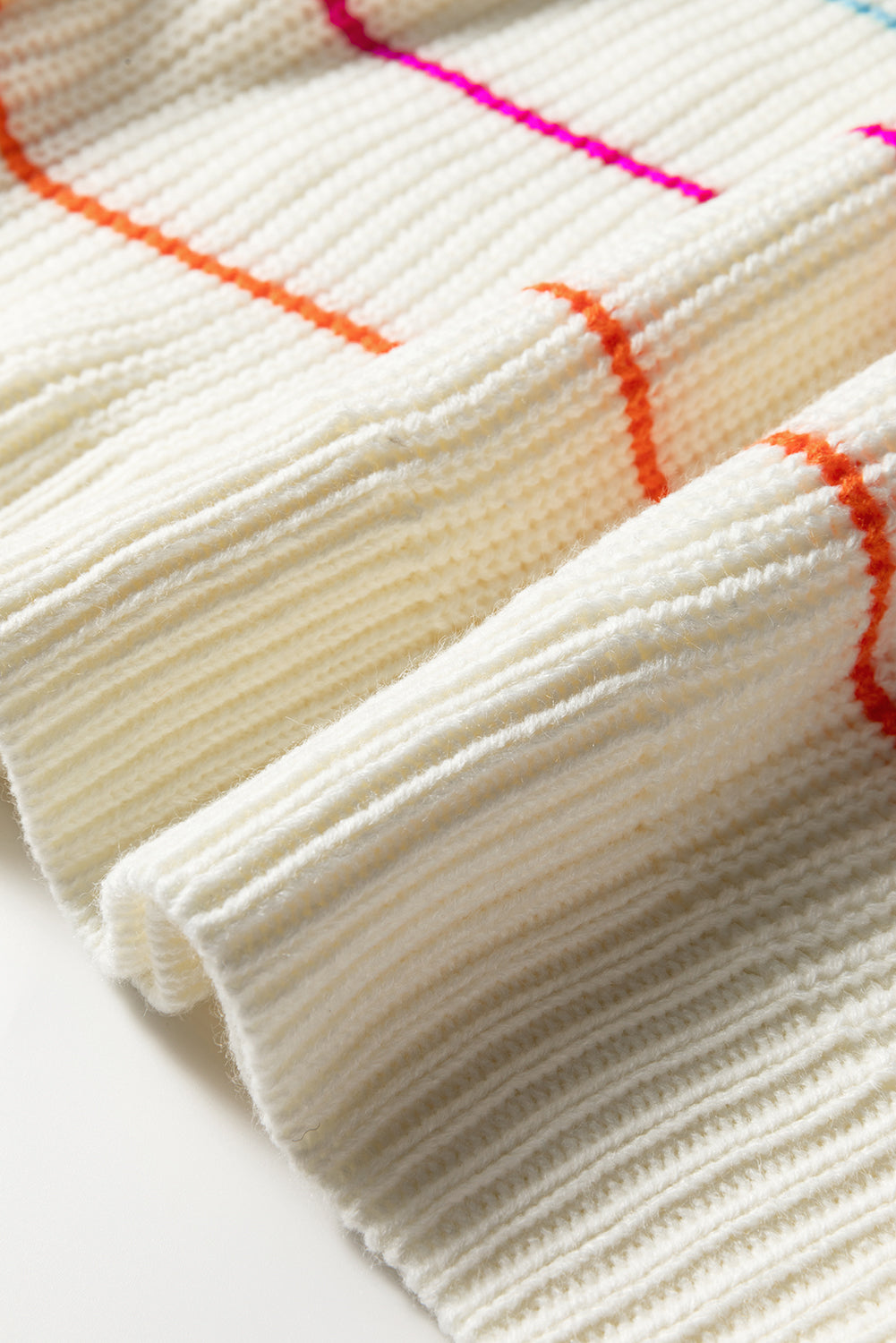 Colorful Striped Detail V Neck Drop Shoulder Baggy Sweater