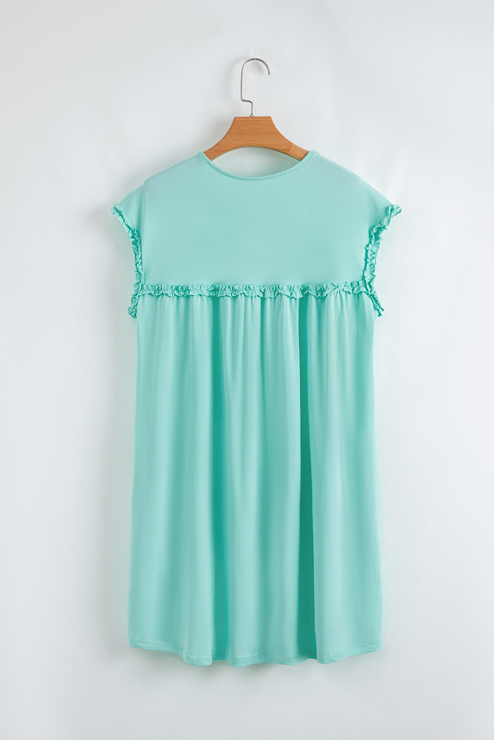 Frilled Trim Crew Neck Loose Fit Mini Dress