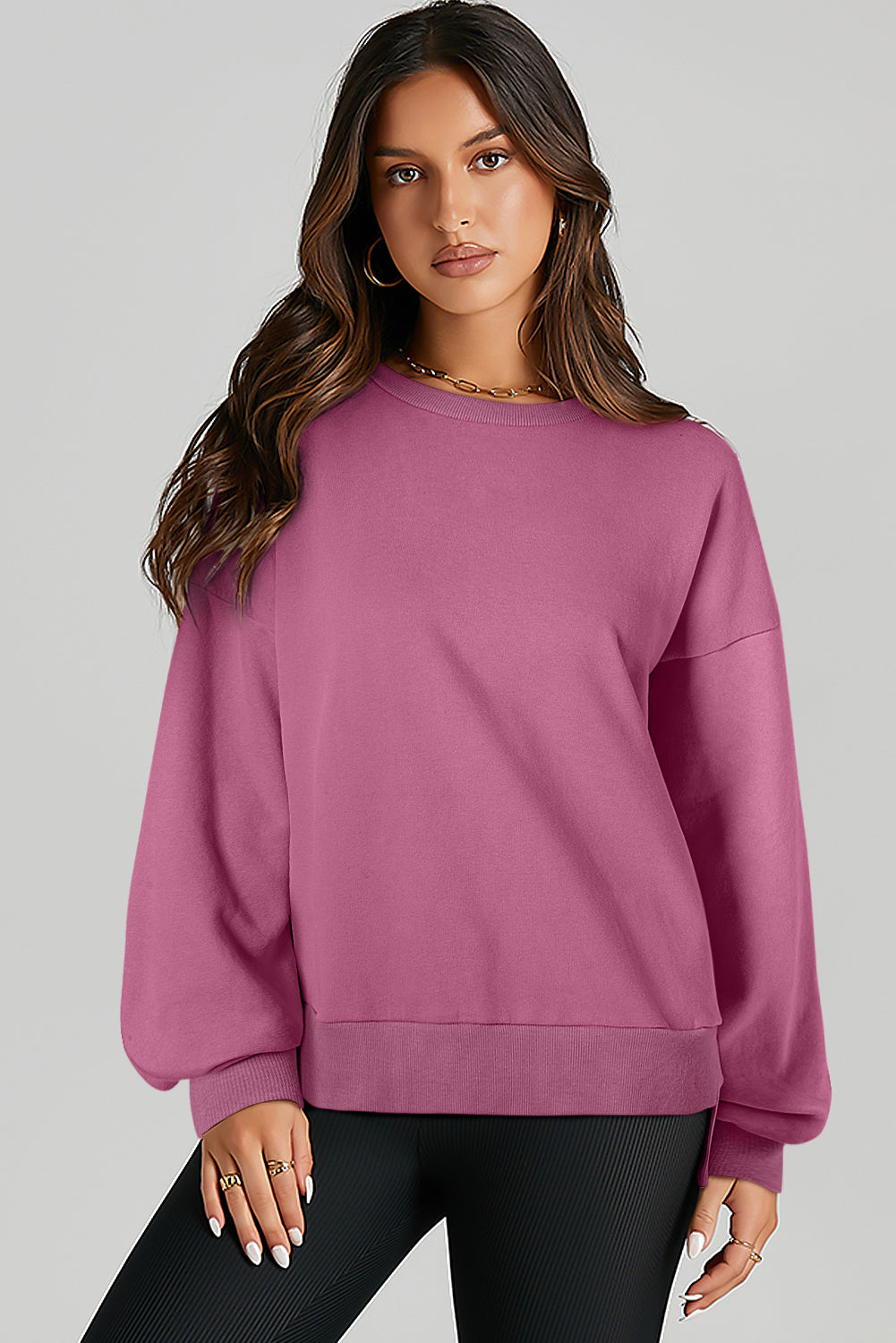 Solid O Neck High Low Hem Pullover Sweatshirt