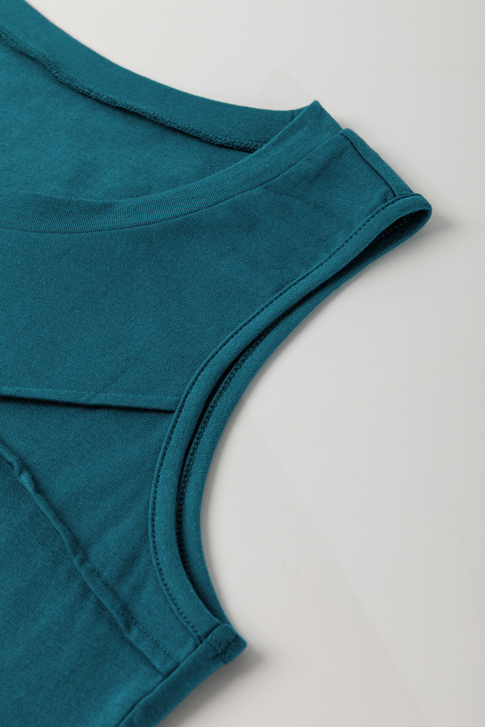 Solid Color Stitching Detail Round Neck Tank Top